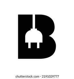 Letra B Concepto de logotipo eléctrico o eléctrico con plantilla de vectores de enchufe eléctrico