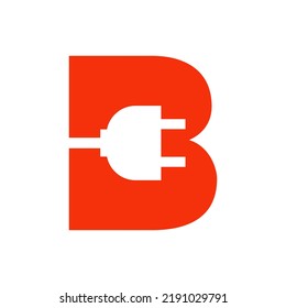 Letter B Electricity or Electrical Logo Concept with Electric Plug Vector Template