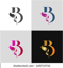 letter b elegant leaf logo plants