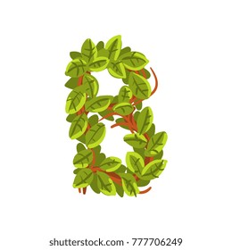 Letter B, English alphabet made of tree branches, ecology element for banner, card, label, presentation or poster vector Illustration