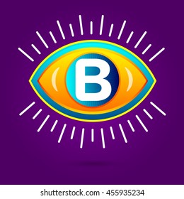 Letter B with eye icon on white. Vector eye care logo template.