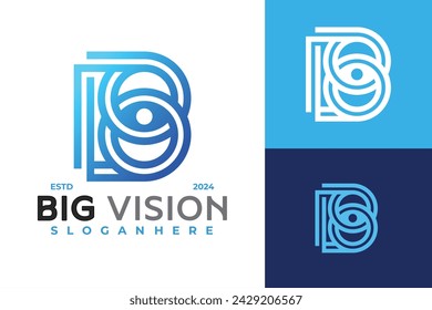 Ilustración del icono del vector del diseño del logotipo de la visión del ojo de la letra B