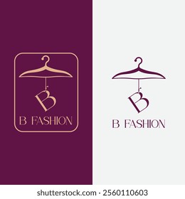Letter B fashion logo, Hanging letter B vector Icon, boutique logo design. Initial capital B letter hanger icon
