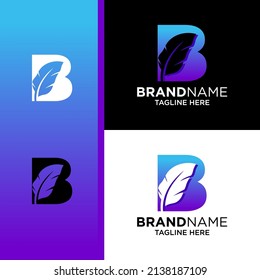Inspiración de la plantilla de diseño del logotipo de la pluma de la letra B, Ilustración vectorial.