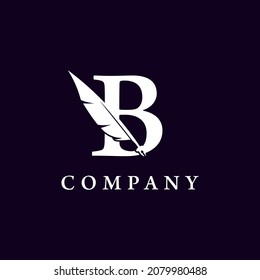 Letter B with Feather Quill Pen Notary Writer Journalist Logo Design Inspiration