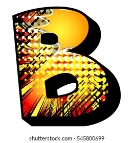 Letter B filled with comic book background.