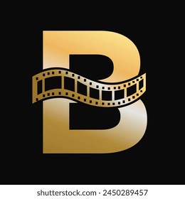 Letter B with Films Roll Symbol. Strip Film Logo For Movie Sign and Entertainment Concept