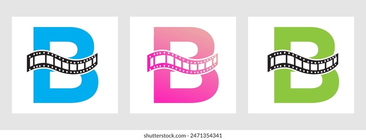 Letter B with Films Roll Symbol. Strip Film Logo For Movie Sign and Entertainment Concept