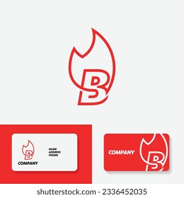 Letra B - icono lineal de llama de fuego. Negocios, finanzas, diseño web.