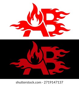 Letra A y B con diseño de Vector de diseño de icono de logotipo de fuego 