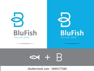 Letter B and fish logo. B letter design vector with fish.