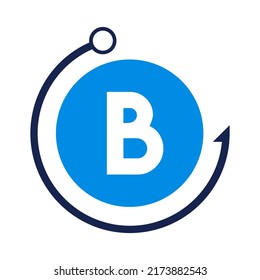 Letter B Fishing Logo Design Template. Fishing Club Logo On Letter B Concept