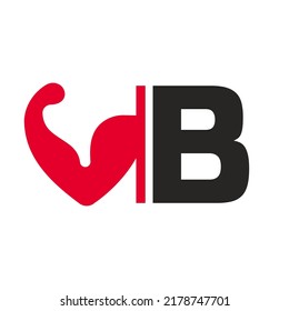 Letter B Fitness Logo Design. Healthy Arm Body Builder Logo Design Vector Template