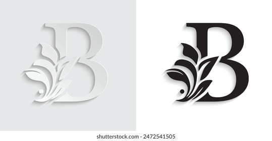 letter B flower alphabet. Beautiful capital letters with shadow