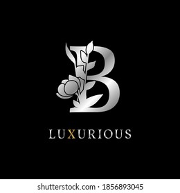 letter B flower leaves decoration for wedding, beauty care logo, personal branding identity, make up artist or any other royal brand and company. luxurious gold and silver color sample in dummy text