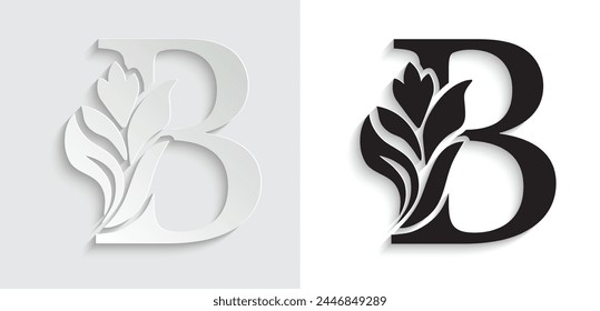 letra B. letras de flores. Alfabeto inicial de ornamento de Antiguas. Vector del logotipo	
