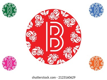 Buchstabe b mit floralem Logo und Symbol-Grafikdesign-Vorlage