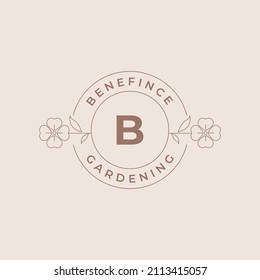 Letter B Flower Logos Emblem Design Template with Botanical Plants and Petals Vector Illustrations Minimal Line Art Style. Outline Symbols for Cosmetics and Packaging or Floral Products Branding