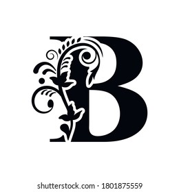 letter B flower  ornament. Vector logo. Monogram alphabet. Beautiful floral capital letters
