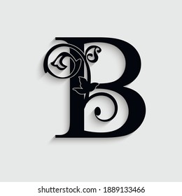ornamento floral de la letra B. Logo del vector. Alfabeto monograma. Hermosas letras florales de mayúsculas
