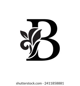 letter B flower  ornament. Vector logo. Monogram alphabet. Beautiful floral capital letters
