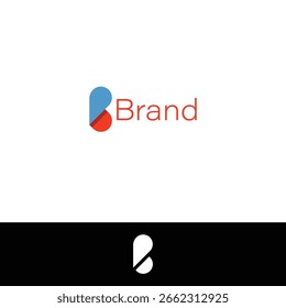 Letra B dobrar papel cortar logotipo com duas cores diferentes. 