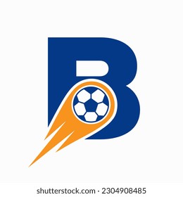 Letra B Concepto De Logo De Fútbol Con Icono De Movimiento De Fútbol. Plantilla de logotipo de fútbol