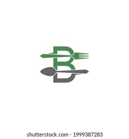 Letra B con símbolo de icono de bifurcación y cuchara ilustración vectorial 