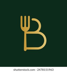 Letter B with fork symbol logo for kitchen sign, cafeteria icon, restaurant, and cooking business. 