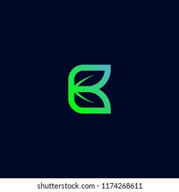 letter B form with leaf icon logo vector design template concept. isolated on black background