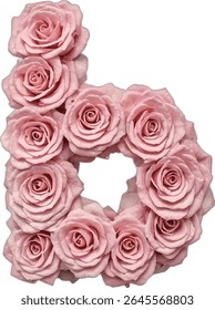 A letra B é formada usando muitas rosas rosa-claro, criando um arranjo floral adorável e único, perfeito para uma ocasião romântica ou comemorativa.
