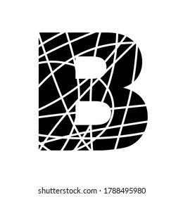 Letter B - fragmented mottled font - isolated, vector illustration