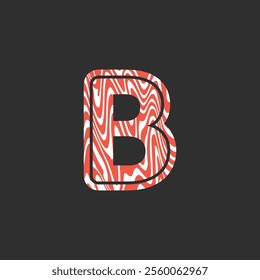 Letter B from fresh raw meat fish. Vector latin meat alphabet. Red meat salmon font for restaurants, butcher shop, farmers market, Salmon fillet marble texture, fish pattern. 