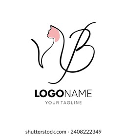 Letter B Funny Cute Cat Logo Design Vector Icon Graphic Emblem Illustration