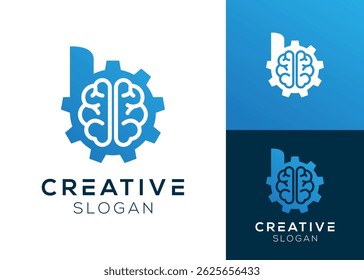 Letter B with gear and brain logo design for technology and education