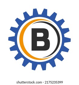 Letter B Gear Logo Design Template. Automotive Gear Logo for Business and Industrial Identity