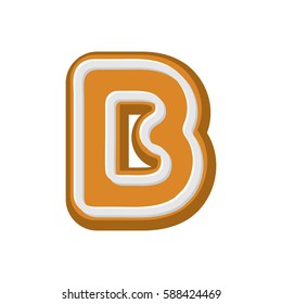 Letter B Gingerbread. Peppermint honey-cake font. Cookies alphabet. Lettering biscuit