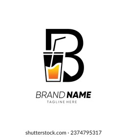 Letter B with Glass or Drinking Water Cup Logo Design Vector Icon Graphic Emblem Illustration