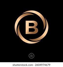 Letter B in a gold circle intertwined stripes. Abstract emblem. Emblem for business, internet, online shop, label or packaging.