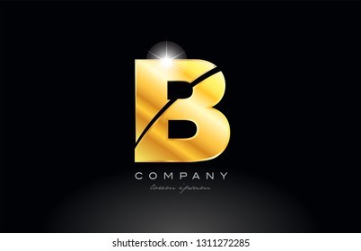 letter B gold golden alphabet logo icon design with metal look on black background suitable for a company or business