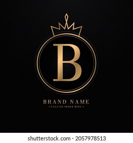 Letter B gold luxury crown logo concept. Vector retro king icon illustration.