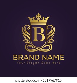 Letter B golden crown logo vector illustration.
