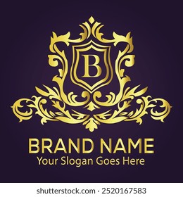 Letra b corona de oro logo Ilustración vectorial.