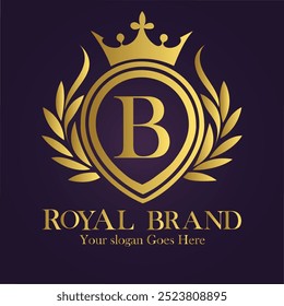 Letter B golden crown logo vector illustration.