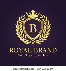Letter B golden crown logo vector design illustration.