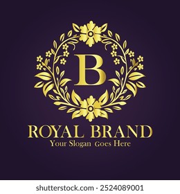 Letter B golden flower logo vector illustration.