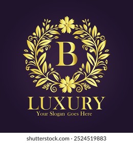 Letter B golden flower logo vector template.