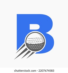 Letter B Golf Logo Concept With Moving Golf Ball Icon. Hockey Sports Logotype Symbol Vector Template
