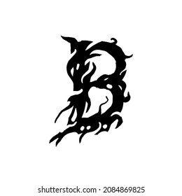 Letter B in gothic graffiti style. Black letter with curls. Logo or design element. Vector illustration isolated on white background. Vector EPS 10.