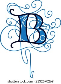 Buchstabe B im gotischen Stil und Kalligrafie floriert.